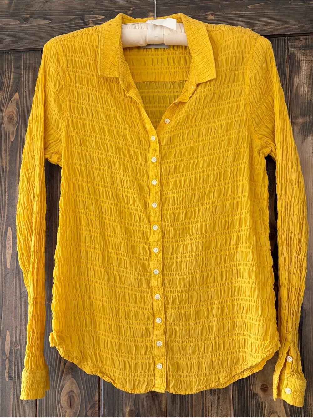 Everlane Crinkled Button-Down Shirt in Yellow